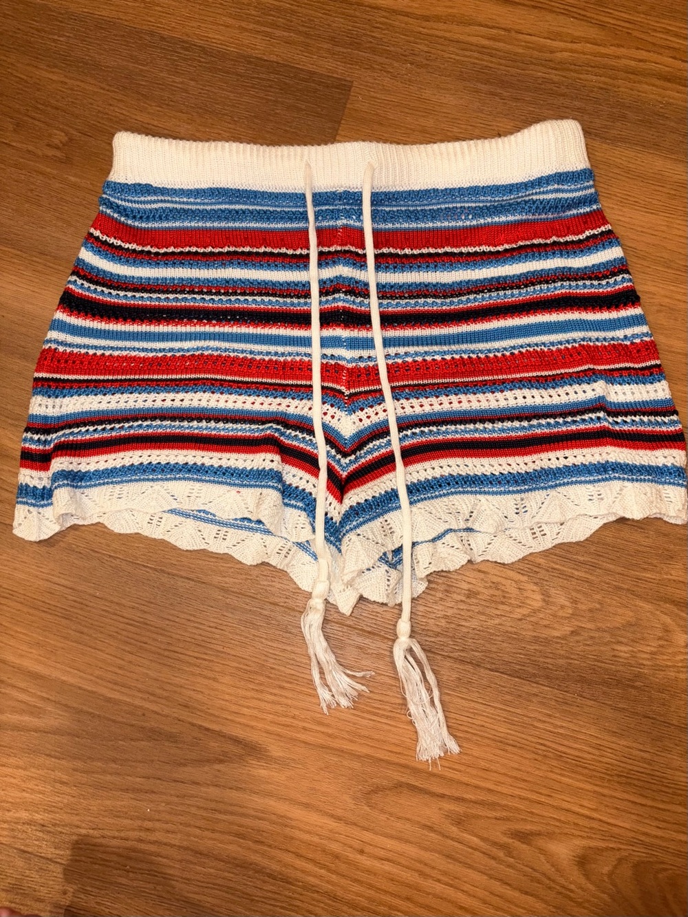 No Boundaries Red, Blue, White Striped Knit Drawstring Shorts